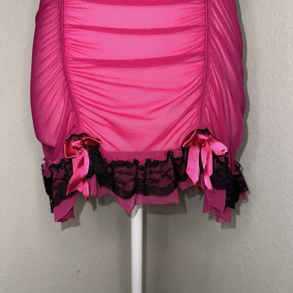 Flora Pink & Black Sheer Babydoll Lingerie Slip Dress Women's S/M Coquette Y2K - Picture 5 of 9